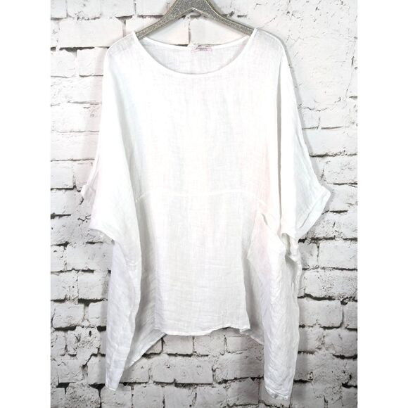 OBSESSION Lagenlook Minimalist Italy 100% Linen Tunic White Oversized One Size - Picture 1 of 6
